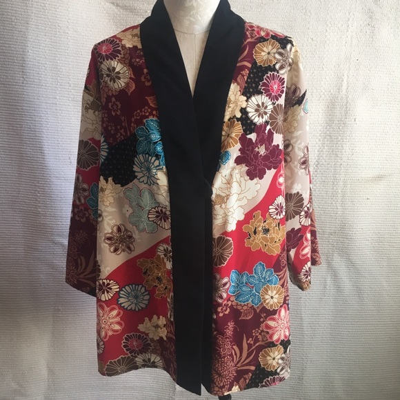 VTG Kimono 70s Printed Duster Jacket with Button - Picture 2 of 8